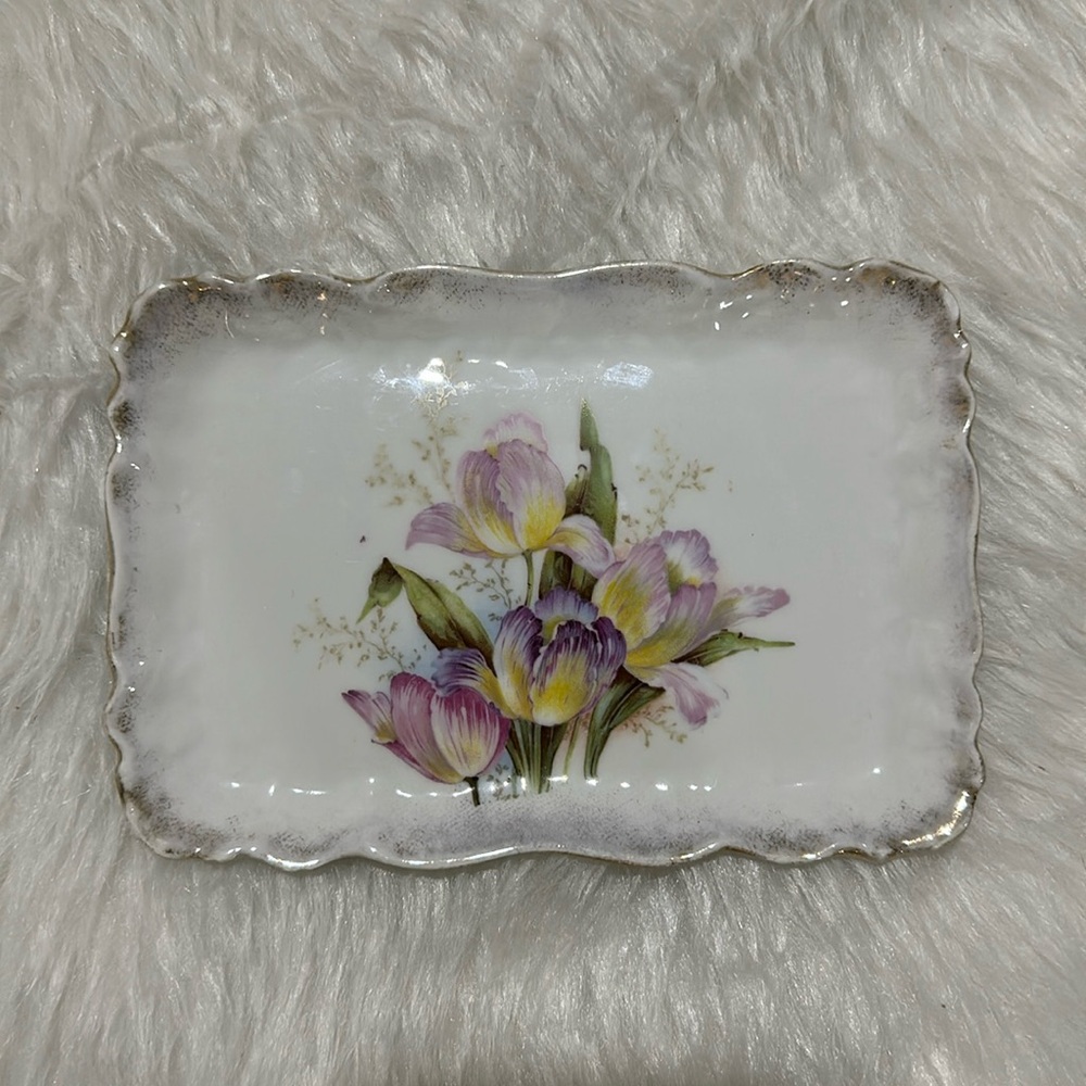 Vintage wheelock Germany purple tulip ceramic trinket dish